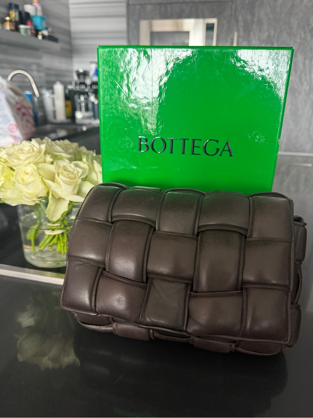 Bottega Veneta Brown Padded Intrecciato Crossbody Bag